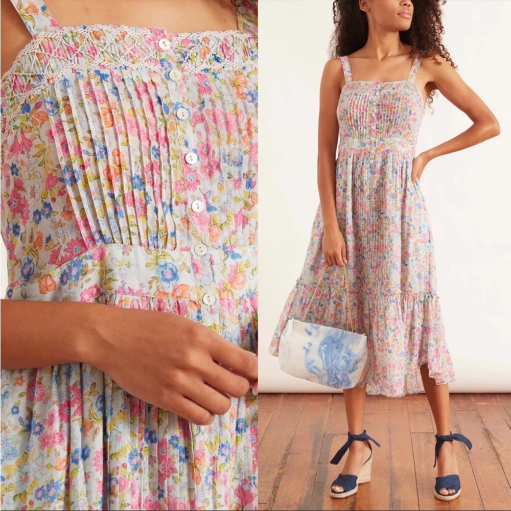 LOVESHACKFANCY Tove Midi Dress in Coral Reef Waves